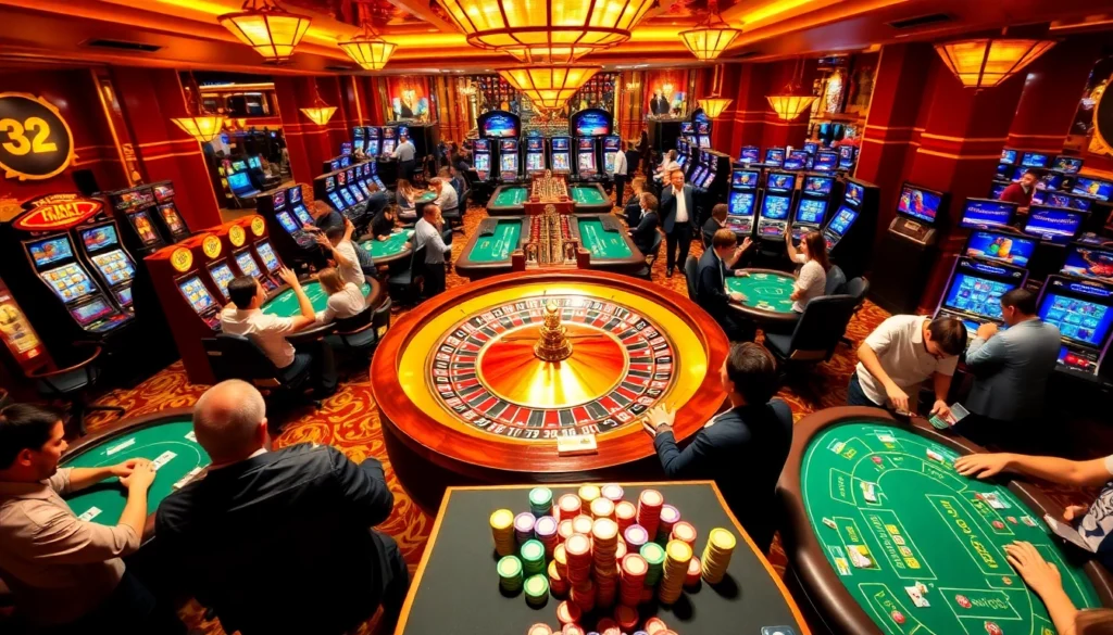 32win casino gaming scene with players cheering at a roulette table.