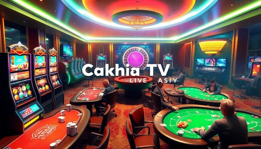 Experience the thrill of gambling at a lively casino with Cakhia TV showcasing live sports events.