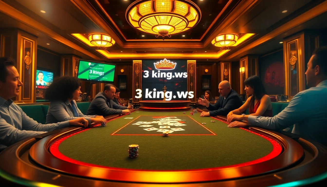 3king.ws offers thrilling casino experiences with an exciting poker game, showcasing vibrant chips and cards.