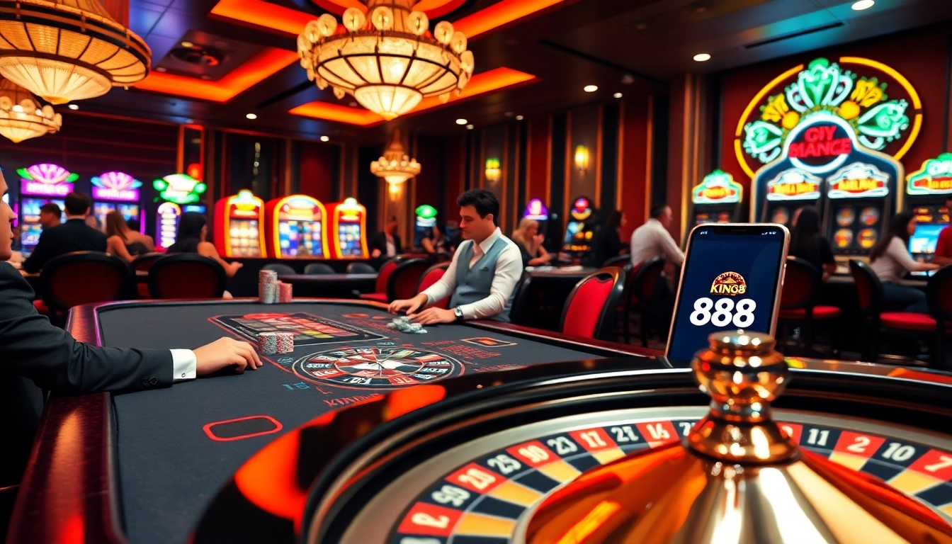 Experience the excitement of the app King88 in a vibrant casino setting with engaging blackjack and roulette games.